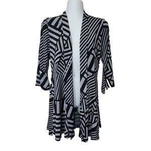 Joseph Ribkoff Cardigan Womens 4 Striped Black Gray Open Front Stretch Sweater